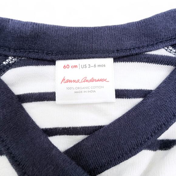 Hanna Andersson Baby Side Snap Organic Cotton Bodysuit Unisex Navy Stripe 3-6M - Picture 5 of 7